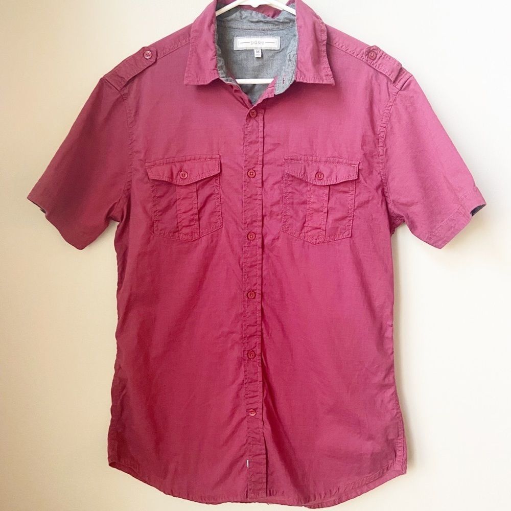 PD & C Maroon Button Down T-shirt Size Medium